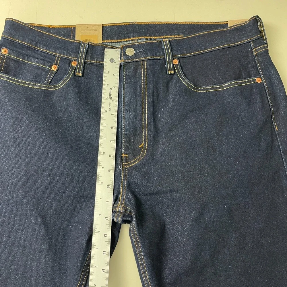 Levis 502 Jeans Mens 36x32 Blue Taper Dark Wash Stretch Denim Preppy Minimalist